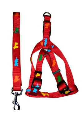 Fekrix Premium Print Leash With Collar Harness Red 1 Inch
